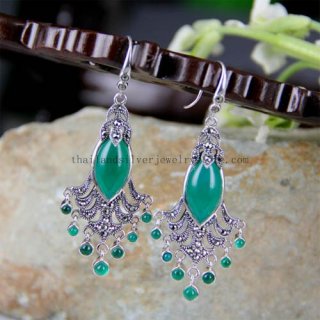 Handmade Thai Silver Green Agate Charming Earrings