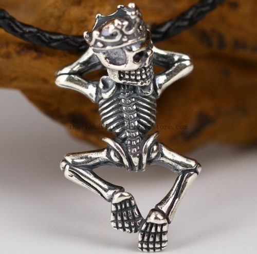 Handmade 925 Silver Skull Pendant Vinage Thai Tribal Pendant