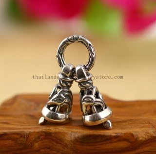 Handmade Vintage 925 Silver Double Bells Pendant Thai Tribal Pen