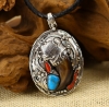 Handmade 925 Silver Bear Paw Turquoise Red Coral Pendant Thailan