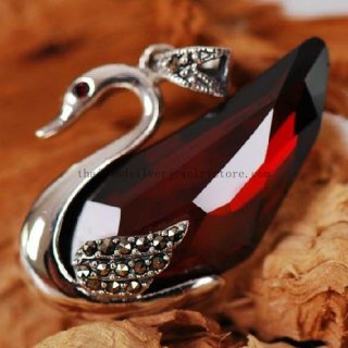 Thai Silver Garnet Swan Pendant Thai Tribal Pendant