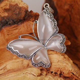 Handmade Thai Sterling Silver Cat Eye Butterfly Pendant