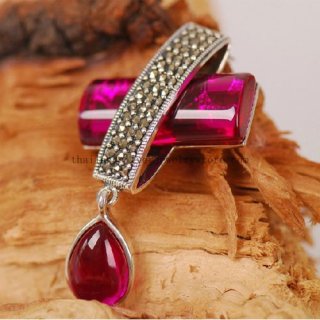 Handmade Thai Silver Red Corundum Tribal Pendant