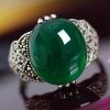 Thai Silver Ring Green Agate Thai Tribe Charming Ring