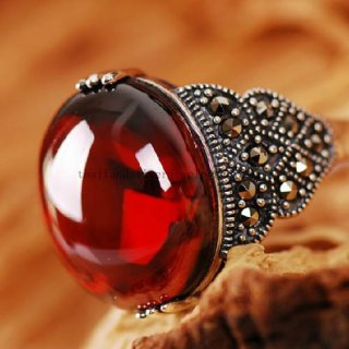 Thai 925 Silver Garnet Ring Tribal Charming Ring